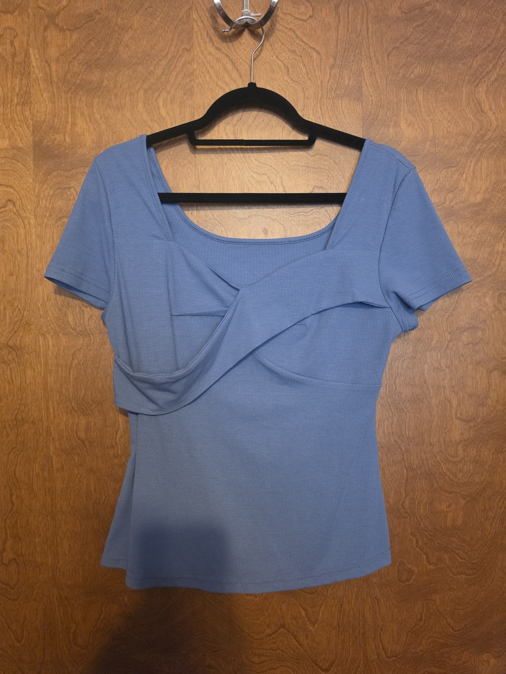 Blue Short-Sleeve Twist Front Women's Top